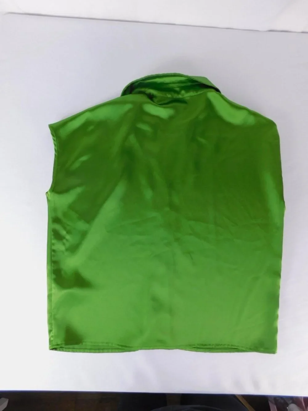 Rachel Zoe Blouse Womens Small Green Satin Collared Sleeveless Button Front